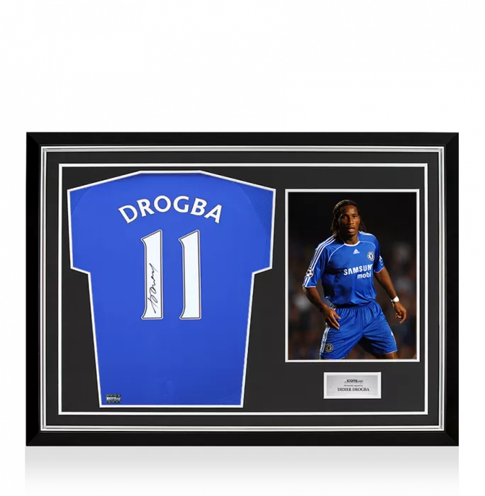 Didier Drogba Back Signed Chelsea 2006-08 Home Shirt with Fan Style Number In Hero Frame: Option 1