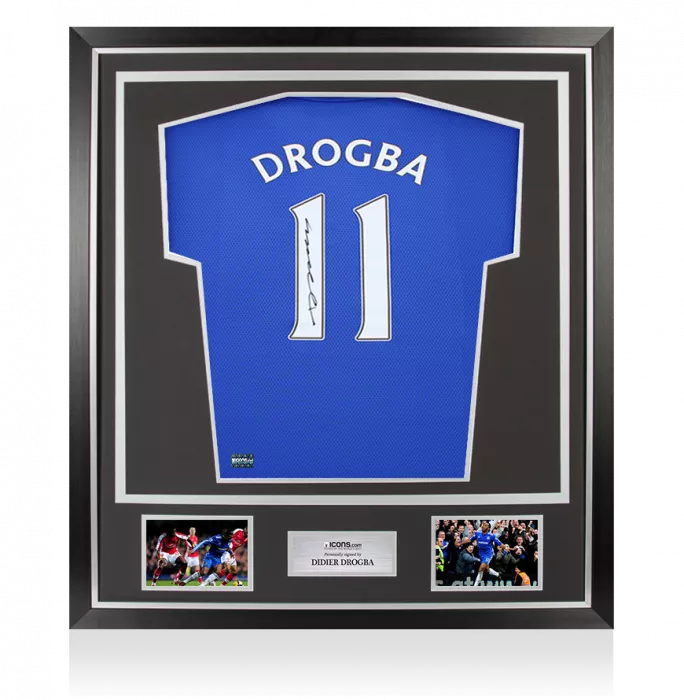 Didier Drogba Back Signed Chelsea 2009-10 Home Shirt with Fan Style Number In Classic Frame