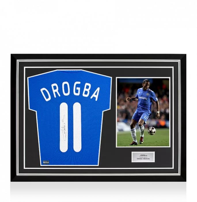 Didier Drogba Back Signed Chelsea 2009-10 Home Shirt In Hero Frame: Option 1