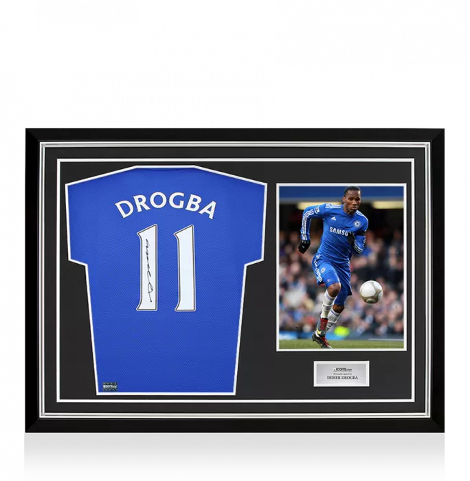 Didier Drogba Back Signed Chelsea 2009-10 Home Shirt with Fan Style Number In Hero Frame: Option 1