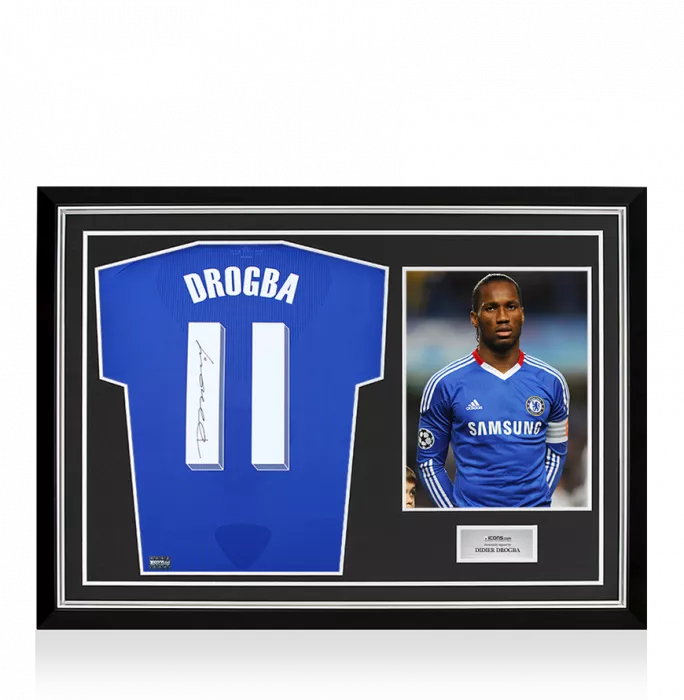 Didier Drogba Back Signed Chelsea 2010-11 Home Shirt with Fan Style Numbers In Hero Frame: Option 1