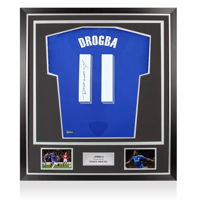 Didier Drogba Back Signed Chelsea 2010-11 Home Shirt with Fan Style Numbers In Classic Frame