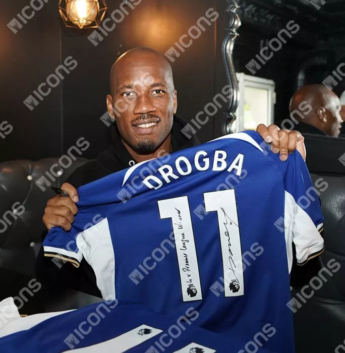 Didier Drogba Back Signed Chelsea 2023-24 Home Shirt - "4x Premier League Winner" Inscription In Classic Frame