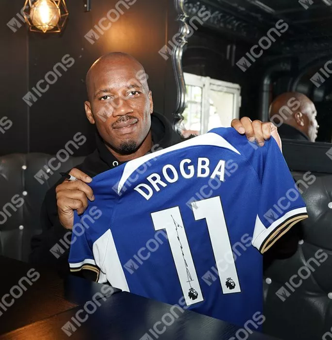 Didier Drogba Back Signed Chelsea 2023-24 Home Shirt In Hero Frame: Option 1
