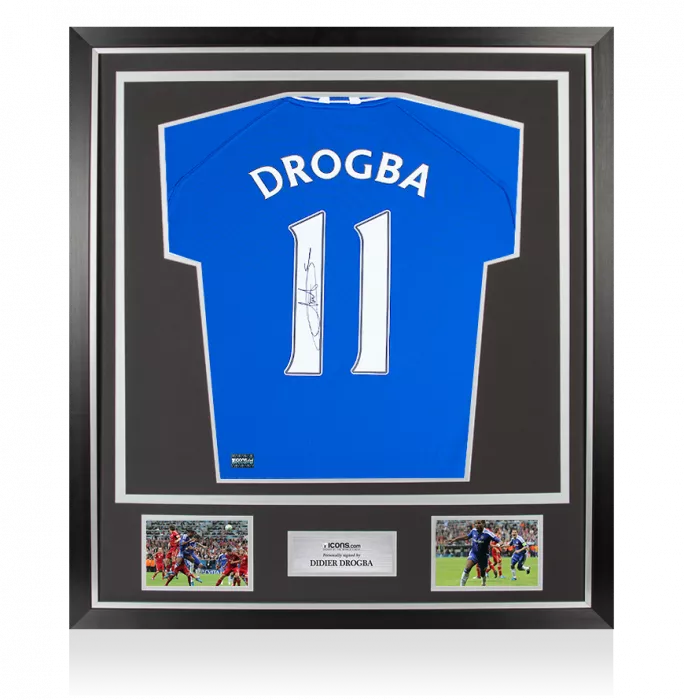 Didier Drogba Back Signed Chelsea Retro Home Shirt In Classic Frame