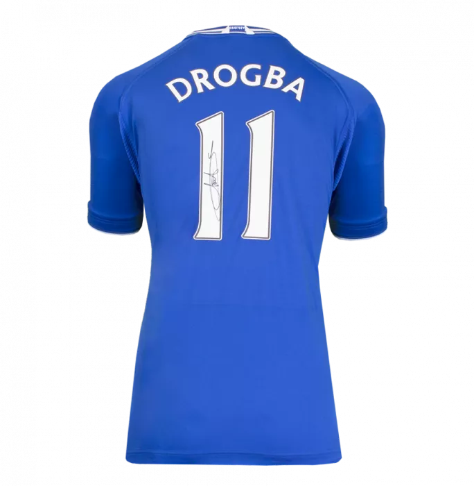 Didier Drogba Back Signed Chelsea Retro Home Shirt