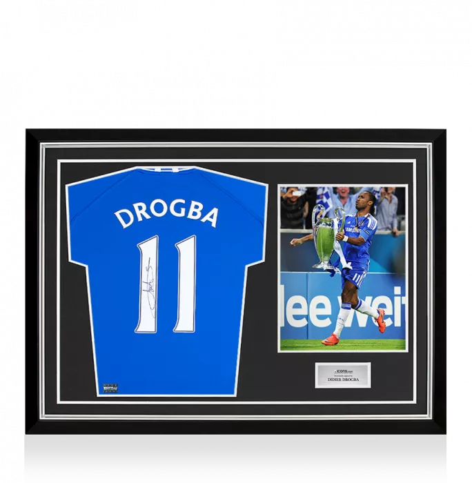Didier Drogba Back Signed Chelsea Retro Home Shirt In Hero Frame: Option 1