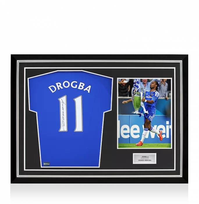 Didier Drogba Back Signed Chelsea T-Shirt with Fan Style Numbers In Hero Frame: Option 1