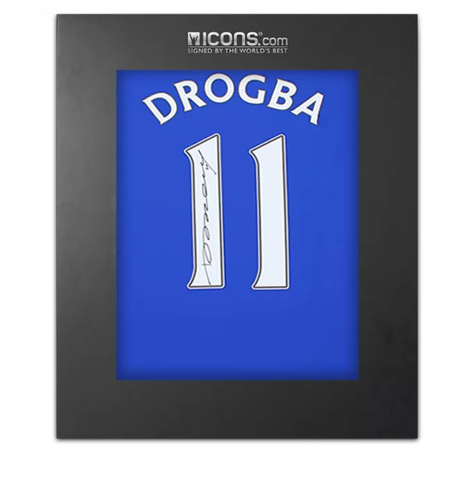 Didier Drogba Back Signed Chelsea T-Shirt with Fan Style Numbers In Deluxe Packaging