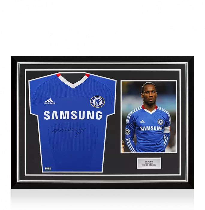 Didier Drogba Front Signed Chelsea 2010-11 Home Shirt In Hero Frame: Option 1