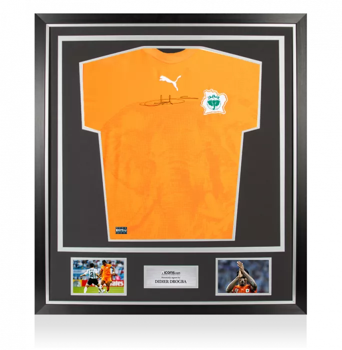 Didier Drogba Front Signed Ivory Coast 2006-07 Home Shirt In Classic Frame