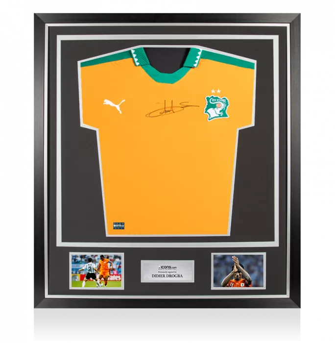 Didier Drogba Front Signed Ivory Coast 2016-17 Home Shirt In Classic Frame