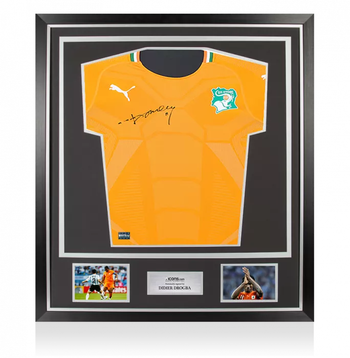 Didier Drogba Front Signed Ivory Coast 2022 Home Shirt In Classic Frame