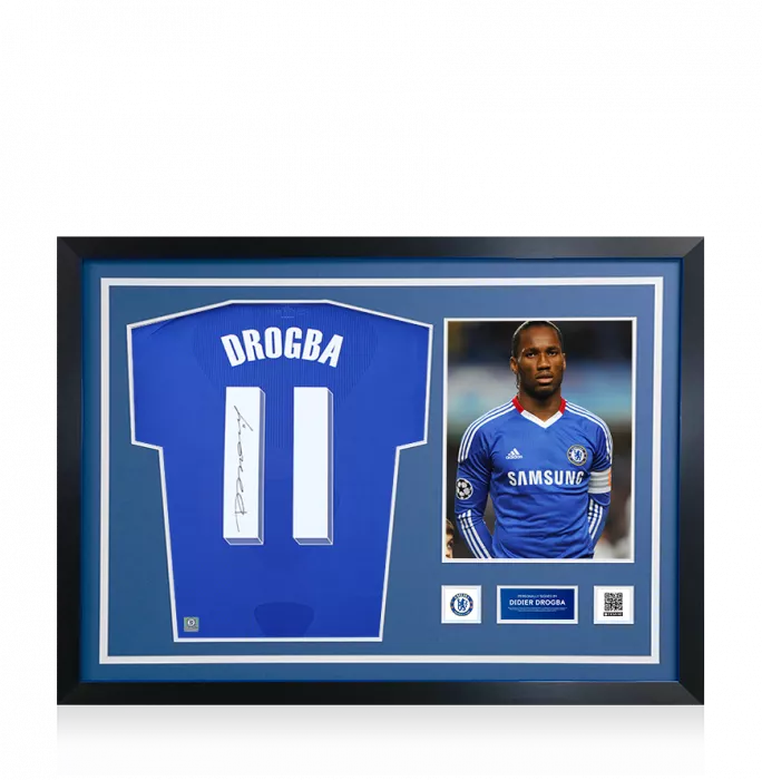 Didier Drogba Official Chelsea FC Signed and Framed Chelsea 2010-11 Home Shirt with Fan Style Numbers