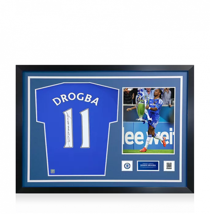 Didier Drogba Official Chelsea FC Signed and Framed Chelsea T-Shirt with Fan Style Numbers