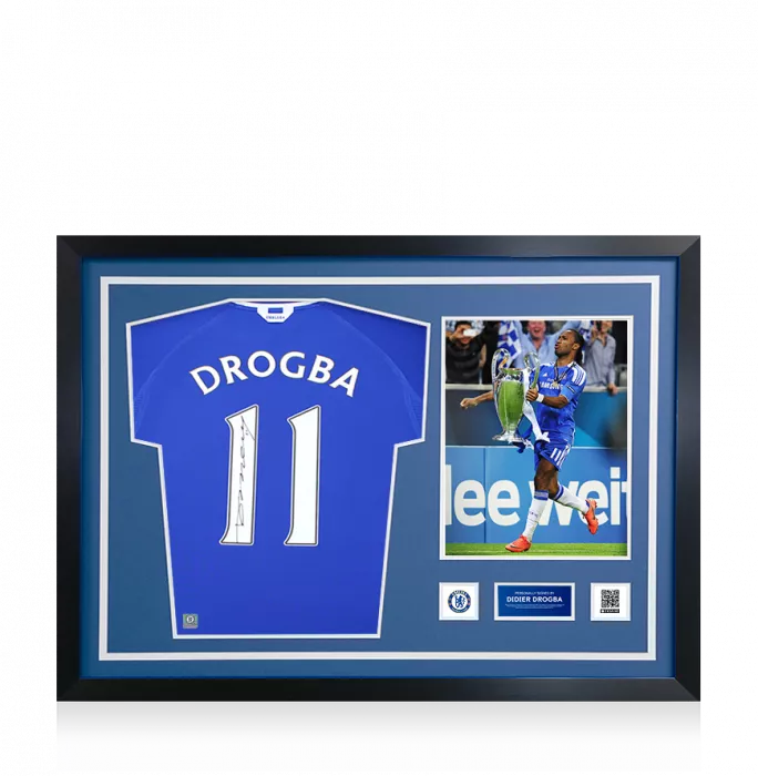 Didier Drogba Official Chelsea FC Signed and Framed Chelsea 2000-01 Home Shirt with Fan Style Numbers