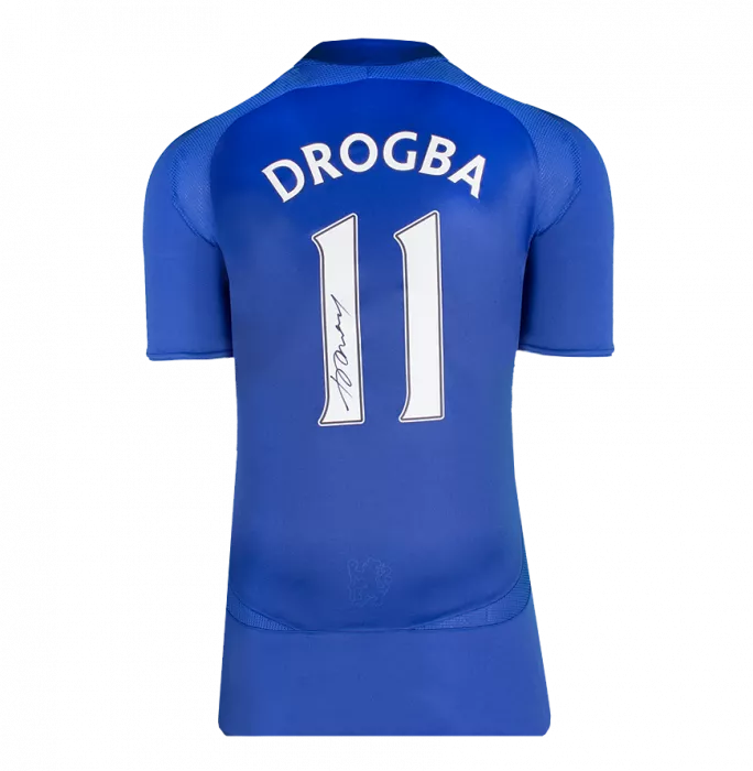 Didier Drogba Official UEFA Champions League Back Signed And Hero Framed Chelsea 2006-08 Home Shirt With Fan Style Number