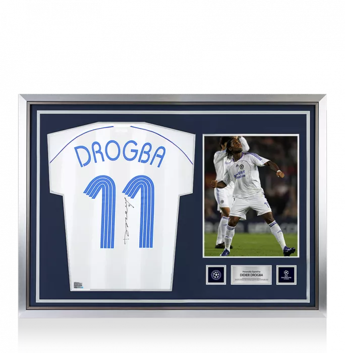 Didier Drogba Official UEFA Champions League Back Signed and Hero Framed Chelsea 2006-07 Away Shirt