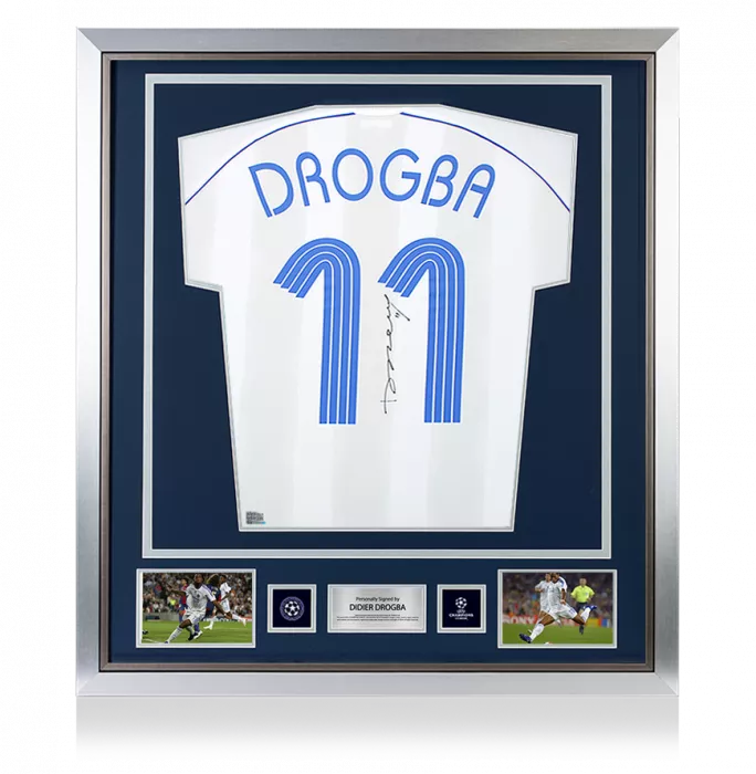 Didier Drogba Official UEFA Champions League Back Signed and Framed Chelsea 2006-07 Away Shirt