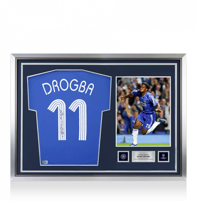 Didier Drogba Official UEFA Champions League Back Signed and Hero Framed Chelsea 2006-08 Home Shirt