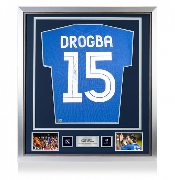 Didier Drogba Official UEFA Champions League Back Signed and Framed Chelsea 2005-06 Centenary Home Shirt