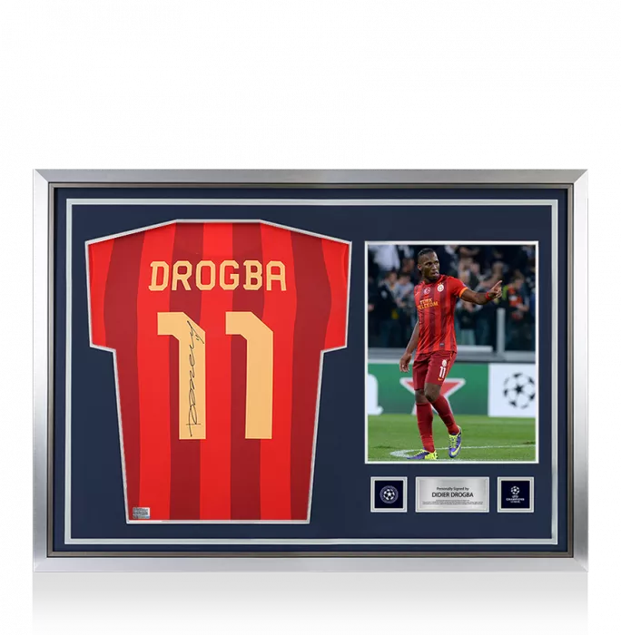 Didier Drogba Official UEFA Champions League Back Signed and Hero Framed Galatasaray 2013-14 Third Shirt