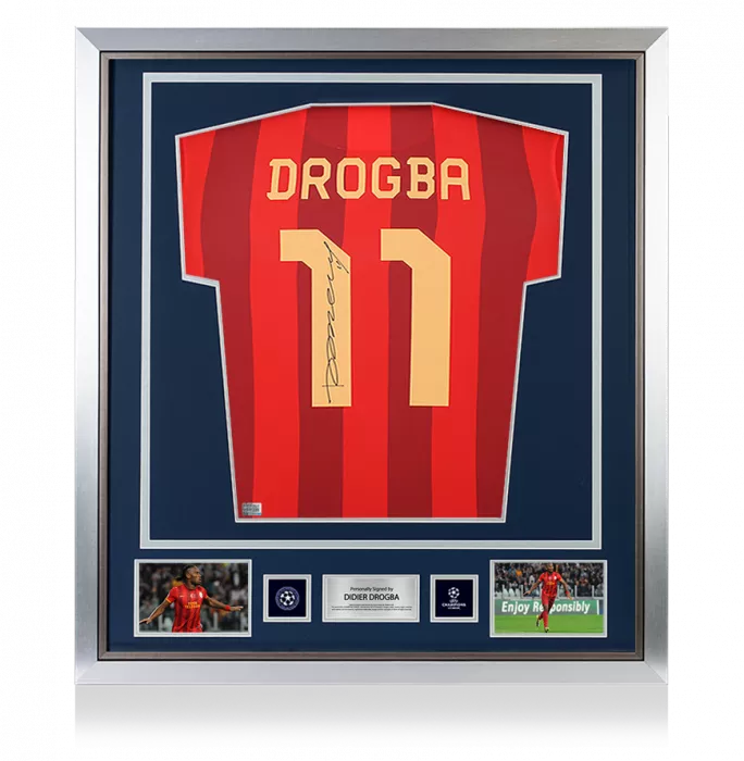 Didier Drogba Official UEFA Champions League Back Signed and Framed Galatasaray 2013-14 Third Shirt