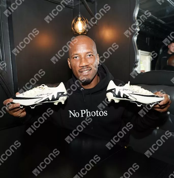 Didier Drogba Official UEFA Champions League Signed Nike Vapor Boot In Photo Acrylic Case: Option 1