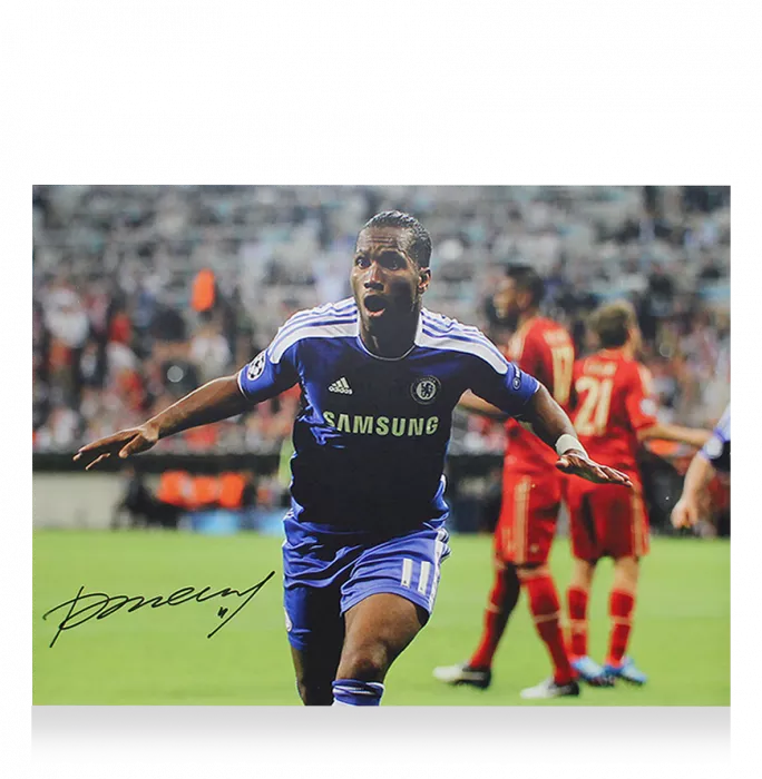 Didier Drogba Official UEFA Champions League Signed And Framed Chelsea Photo: 2012 Final Goal