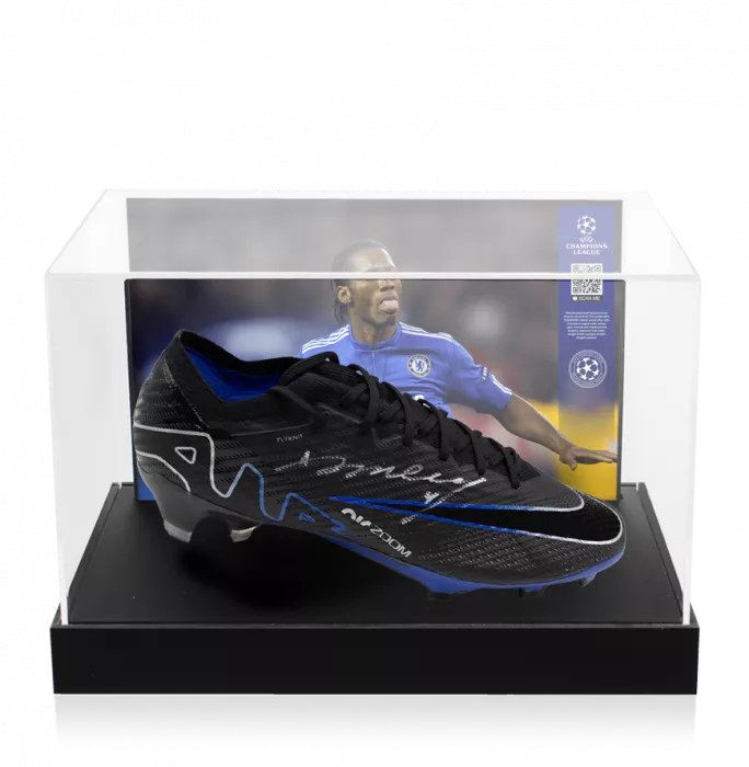 Didier Drogba Official UEFA Champions League Signed Nike Vapor Elite Boot In Photo Acrylic Case: Option 1