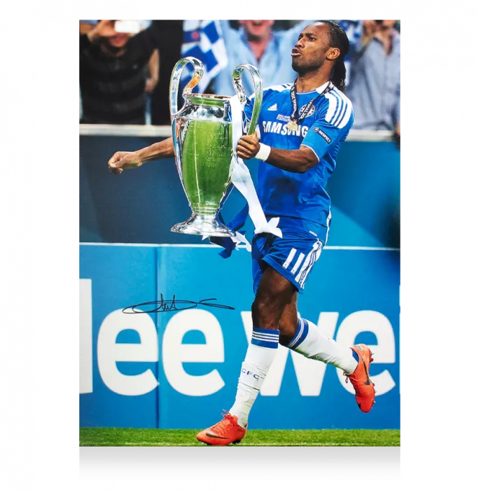 Didier Drogba Signed Chelsea FC Photo In Black Wooden Frame: 2012 UEFA Champions League Winner