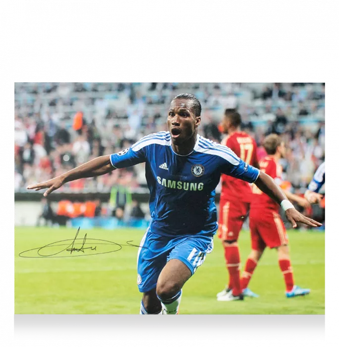 Didier Drogba Signed Chelsea FC Photo In Black Wooden Frame: 2012 UEFA Champions League Final Goal