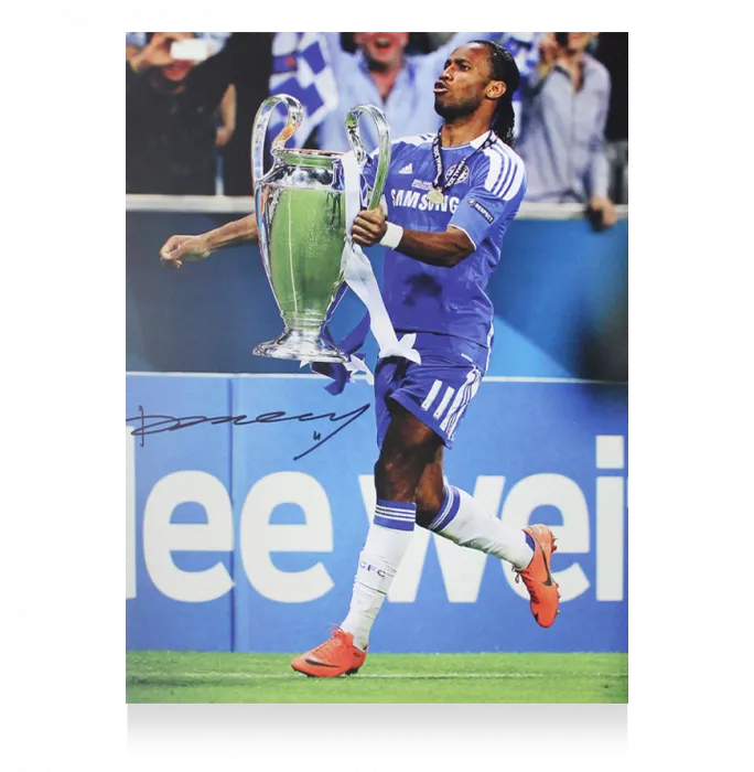 Didier Drogba Signed Chelsea Photo In Black Wooden Frame: UEFA Champions League Winner