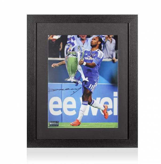 Didier Drogba Signed Chelsea Photo In Black Wooden Frame: UEFA Champions League Winner
