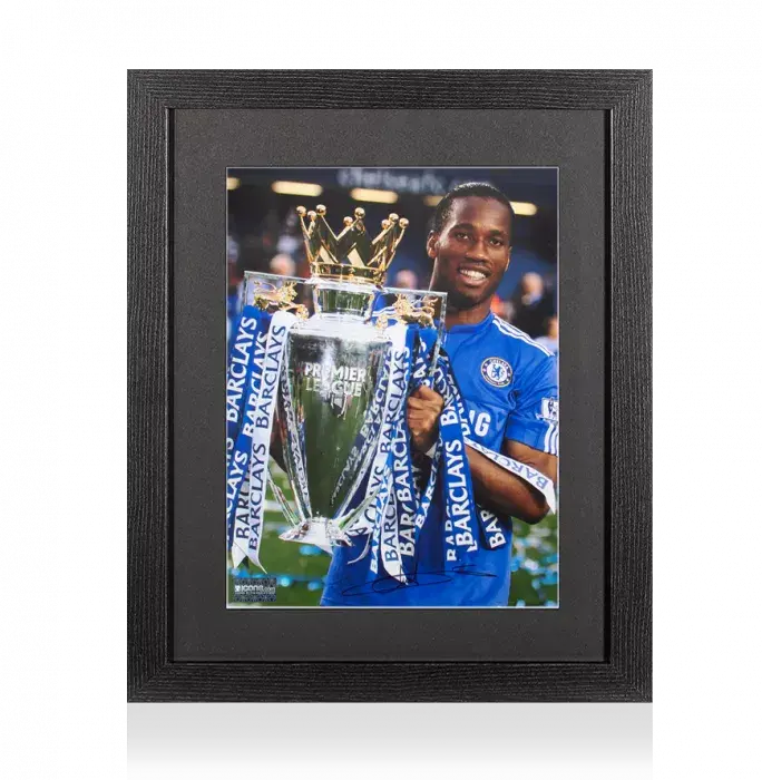 Didier Drogba Signed Chelsea Photo In Black Wooden Frame: Premier League Winner