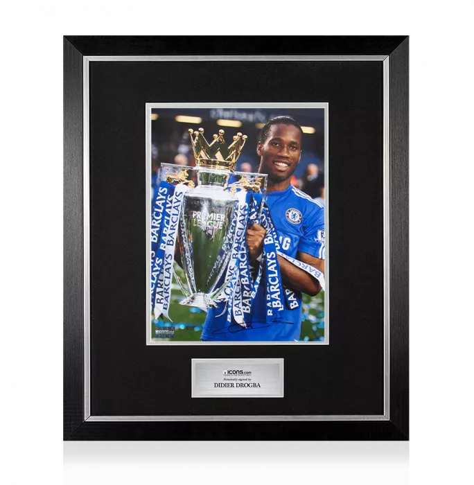Didier Drogba Signed Chelsea Photo In Premium Photo Frame: Premier League Winner