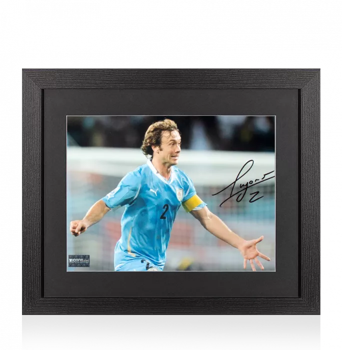 Diego Lugano Signed Uruguay Photo In Black Wooden Frame