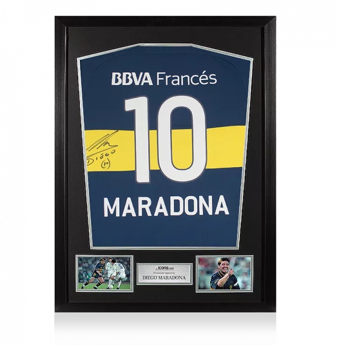 Diego Maradona Back Signed Modern Boca Juniors Home Shirt In Classic Frame