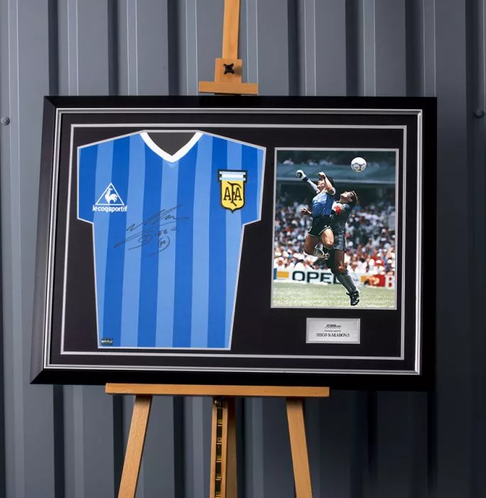 Diego Maradona Front Signed Argentina 1986 Away Shirt In Hero Frame: Option 1