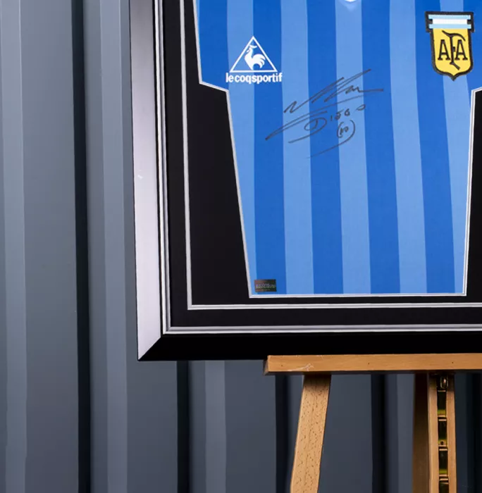 Diego Maradona Front Signed Argentina 1986 Away Shirt In Hero Frame: Option 1