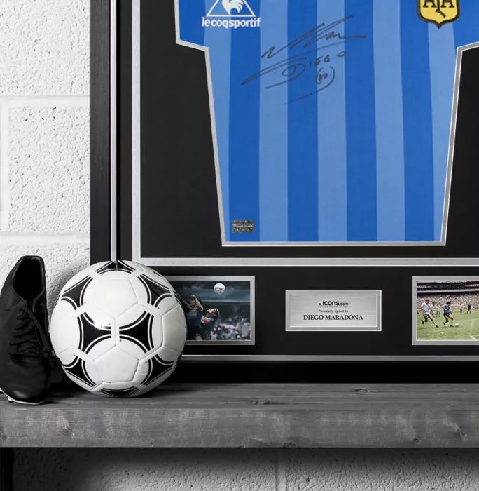 Diego Maradona Front Signed Argentina 1986 Away Shirt In Classic Frame