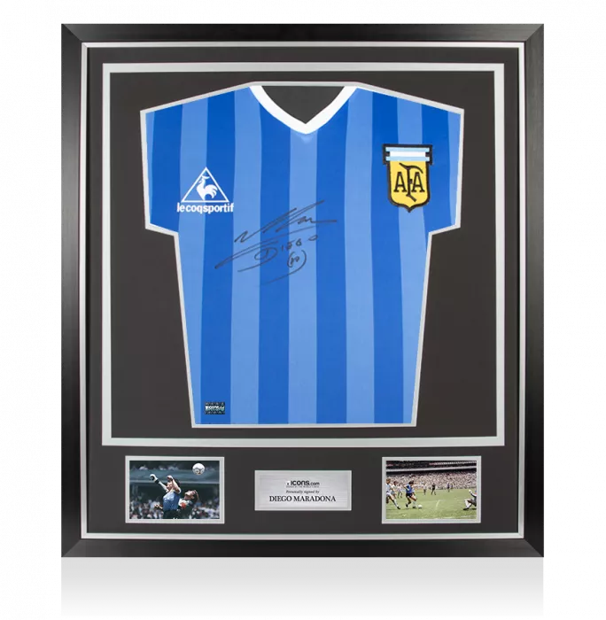 Diego Maradona Front Signed Argentina 1986 Away Shirt In Classic Frame
