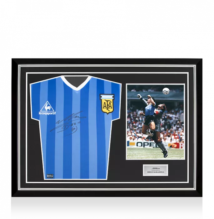 Diego Maradona Front Signed Argentina 1986 Away Shirt In Hero Frame: Option 1