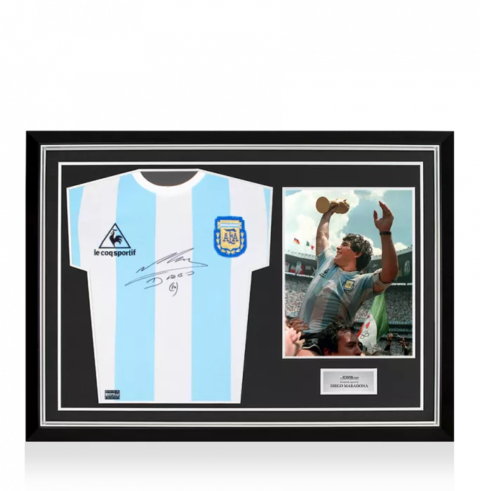 Diego Maradona Front Signed Argentina 1986 Home Shirt In Hero Frame: Option 1