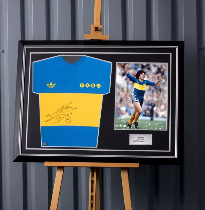 Diego Maradona Front Signed Boca Juniors 1981-82 Home Shirt In Hero Frame: Option 1