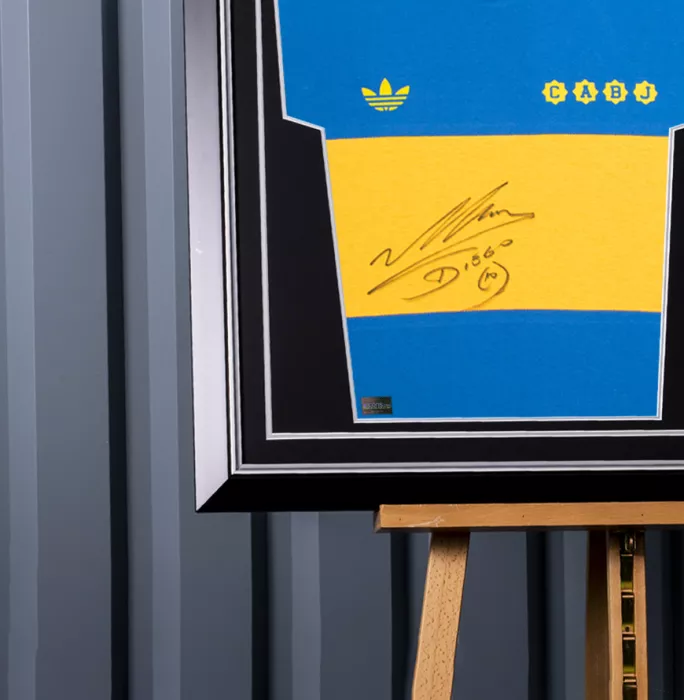 Diego Maradona Front Signed Boca Juniors 1981-82 Home Shirt In Hero Frame: Option 1
