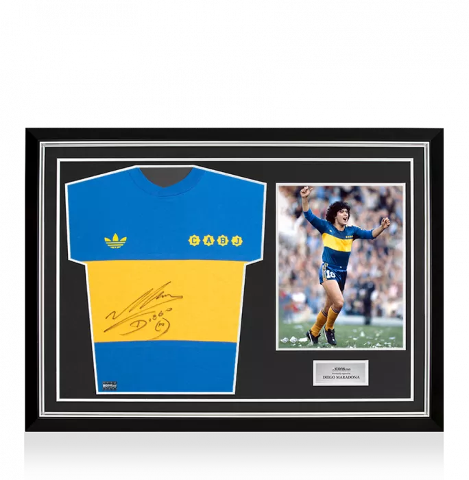 Diego Maradona Front Signed Boca Juniors 1981-82 Home Shirt In Hero Frame: Option 1