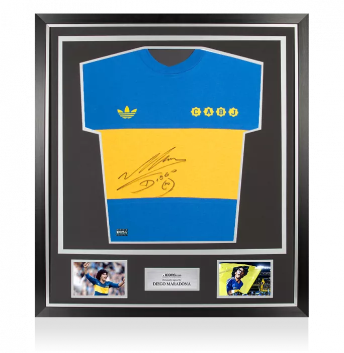 Diego Maradona Front Signed Boca Juniors 1981-82 Home Shirt In Classic Frame