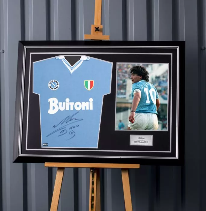 Diego Maradona Front Signed SSC Napoli 1987-88 Home Shirt In Hero Frame: Option 1