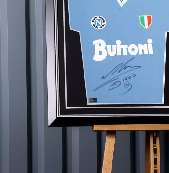 Diego Maradona Front Signed SSC Napoli 1987-88 Home Shirt In Hero Frame: Option 1